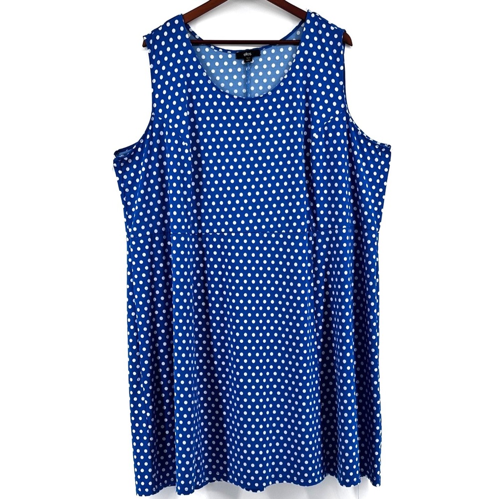 Ellos Fit & Flare Dress Sz 3X Midi Polka Dot Stretch Sleeveless Feminine Summer